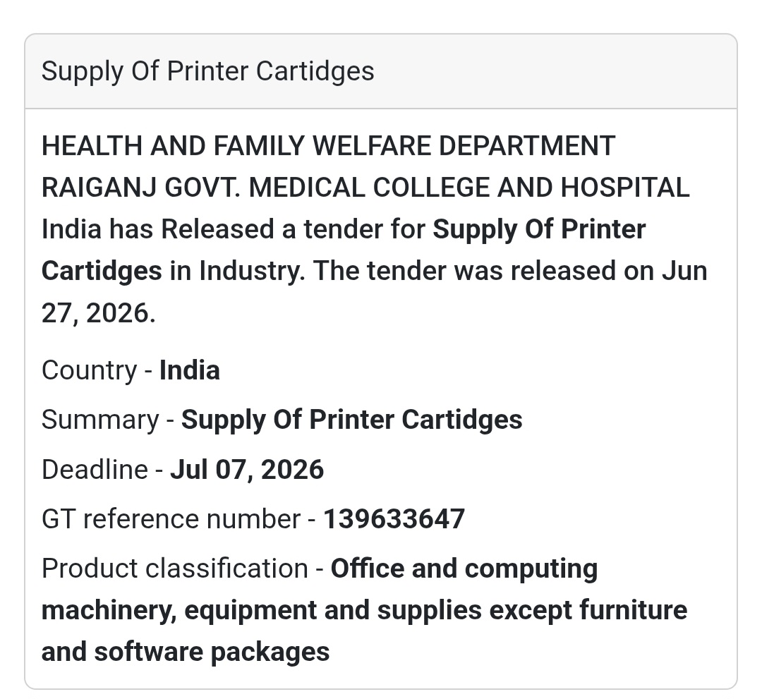 🖨️ Supply of Printer Cartridges | 📍Raiganj Government Medical College & Hospital