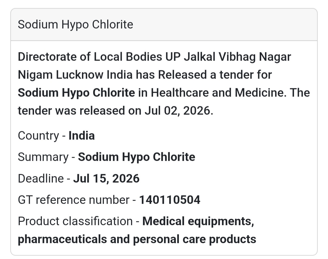 🧪 Supply of Sodium Hypo Chlorite | 📍Lucknow, Uttar Pradesh