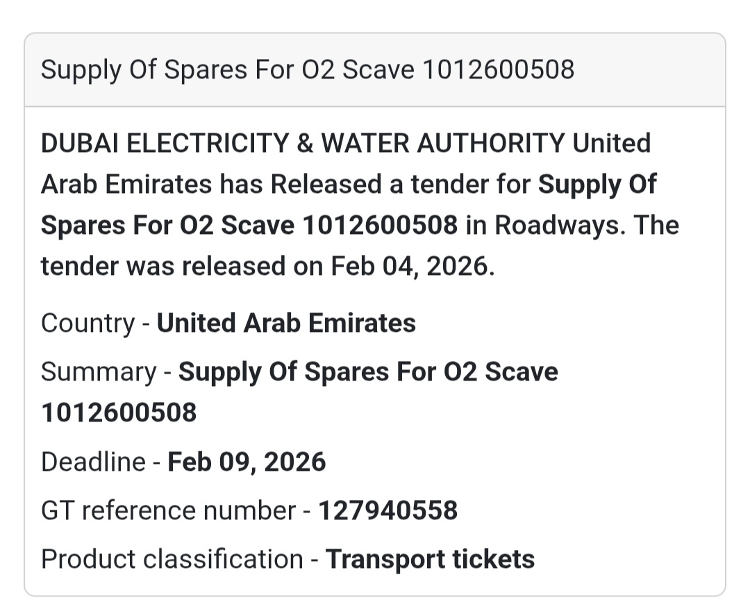 🛠️ Supply of Spares for O2 Scave (1012600508)