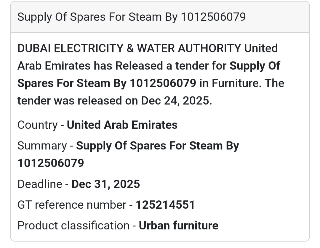 🪑 Supply of Spares for Steam By | UAE 🇦🇪