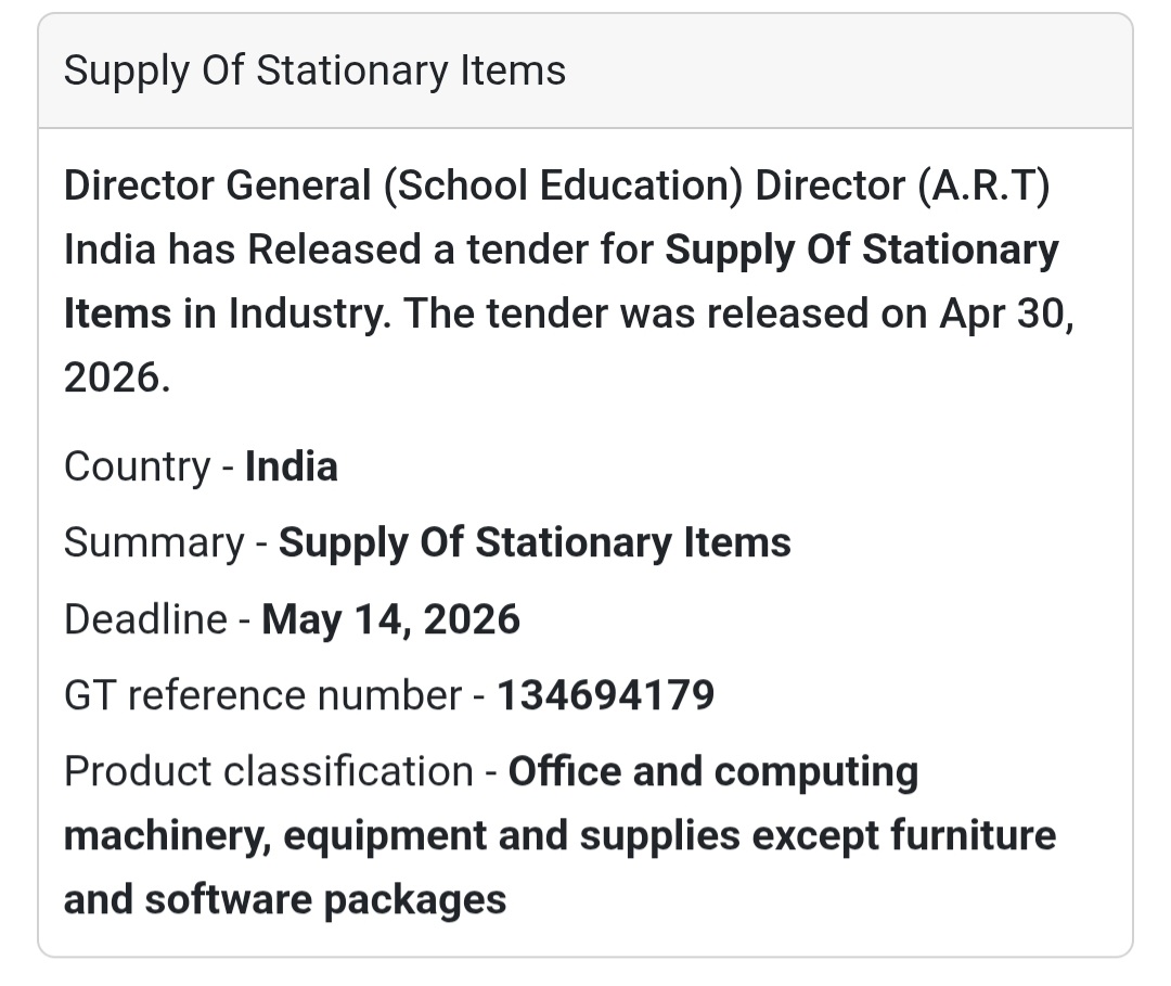 🏢 Supply of Stationary – Education Dept.