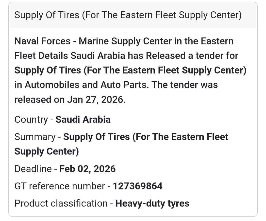 🚚 Supply of Tires – Eastern Fleet Supply Center