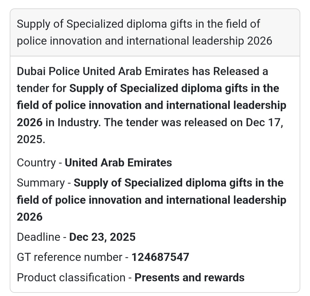 🔔 Supply Tender | United Arab Emirates 🇦🇪