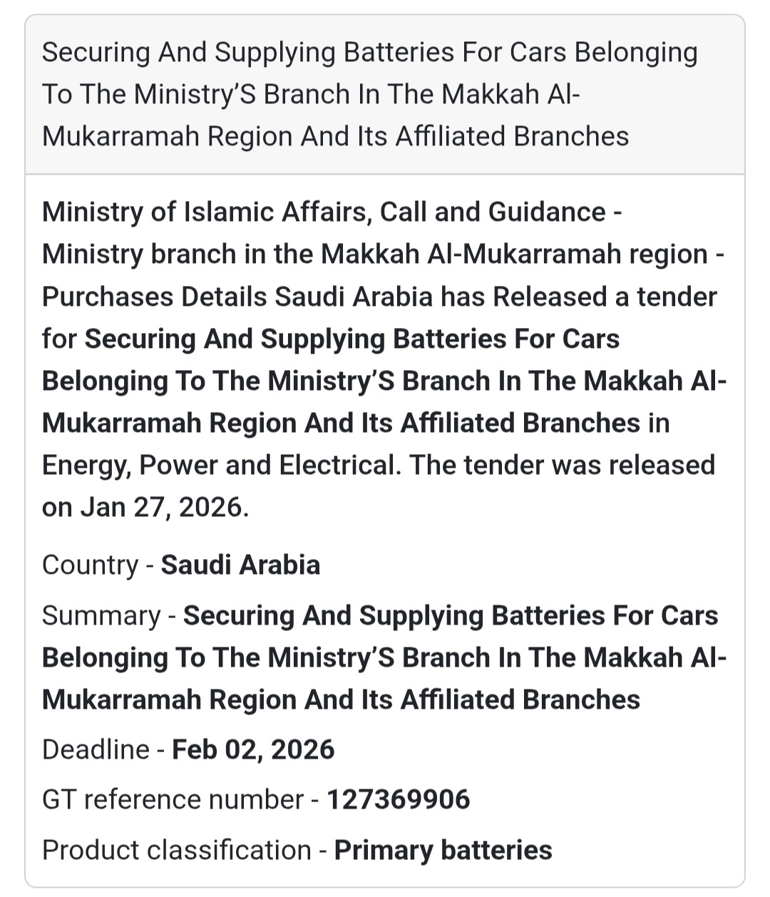 🔋 Supplying Car Batteries – Makkah Region 🇸🇦 Saudi Arabia