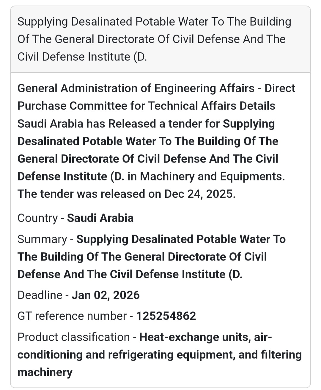 💧 Supplying Desalinated Potable Water – Civil Defense 🇸🇦