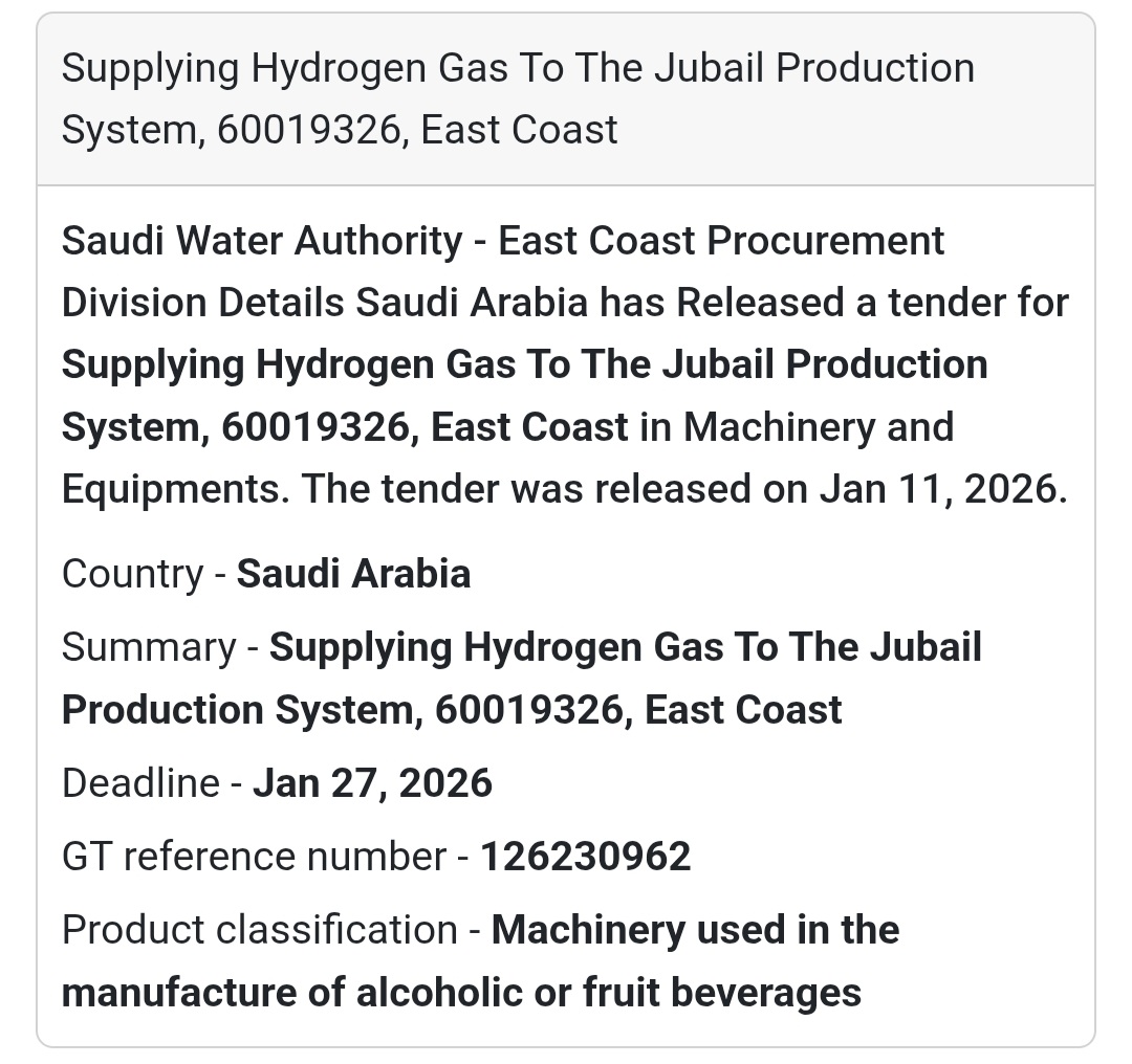 SUPPLYING HYDROGEN GAS – JUBAIL