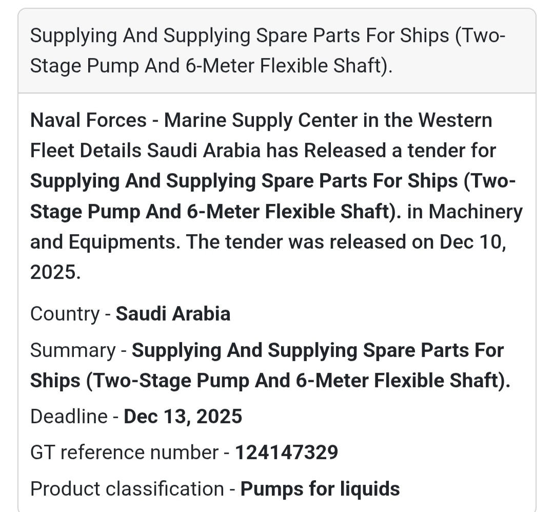 🚢 Supplying Spare Parts for Ships (Two-Stage Pump & Flexible Shaft)