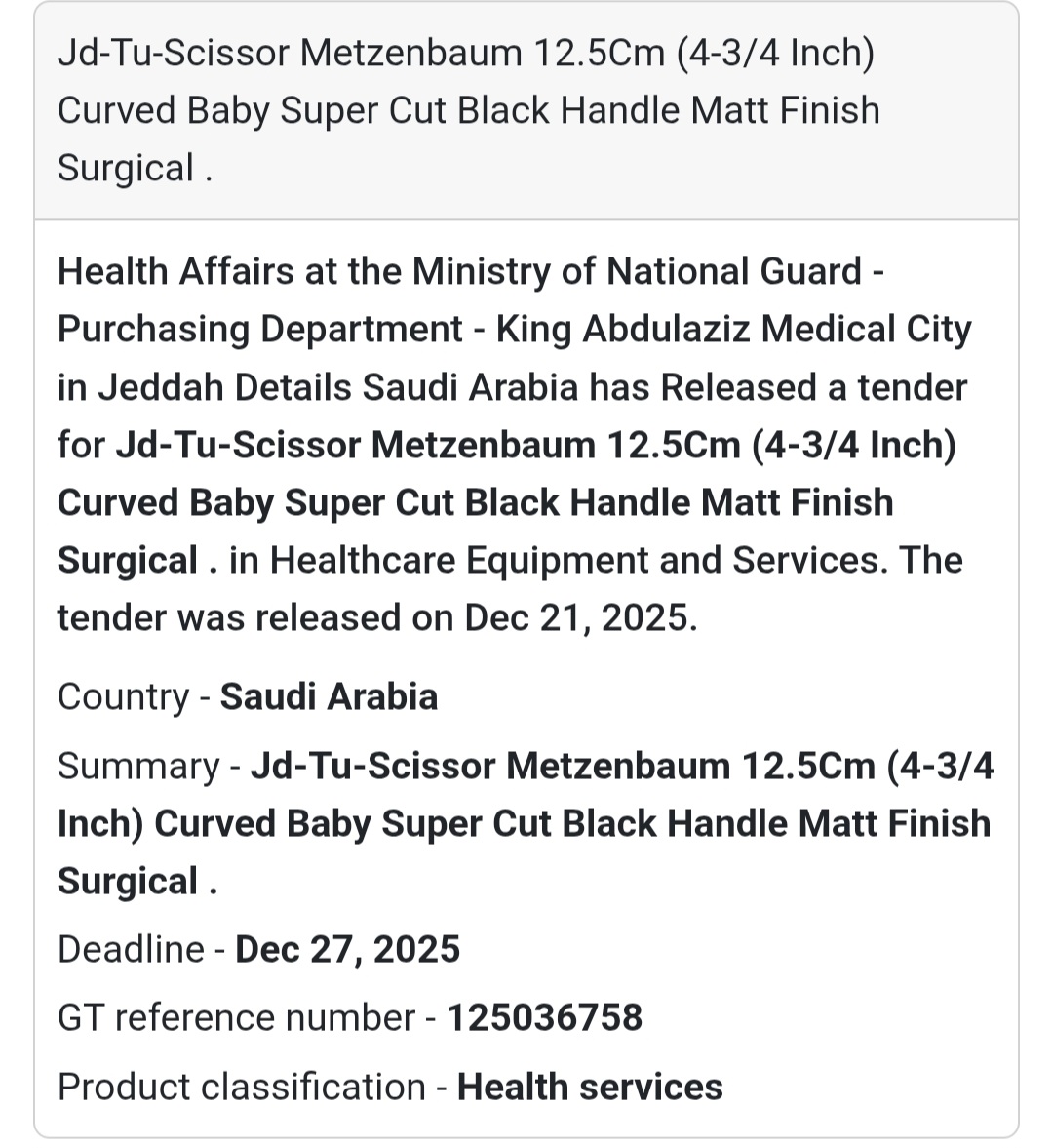 ✂️ Surgical Cutting Tools Tender – Saudi Arabia