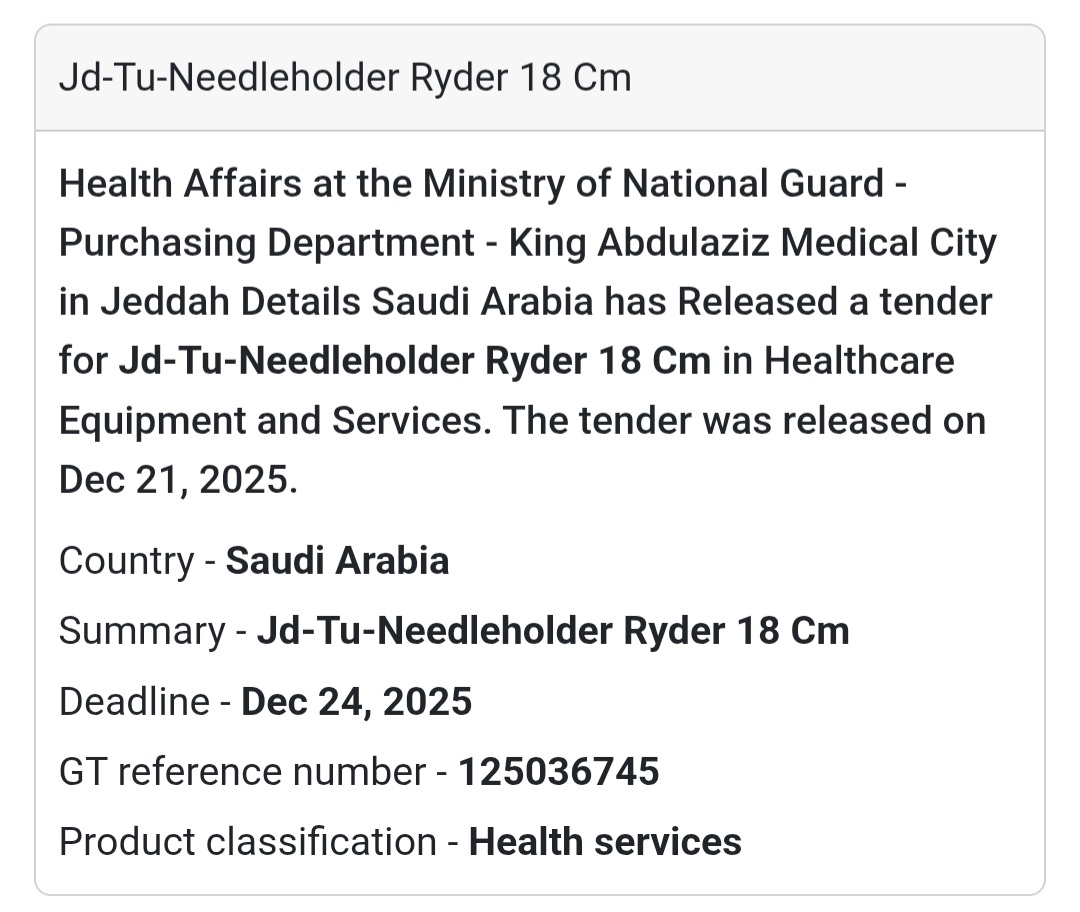 🪡 Surgical Equipment Tender – Saudi Arabia