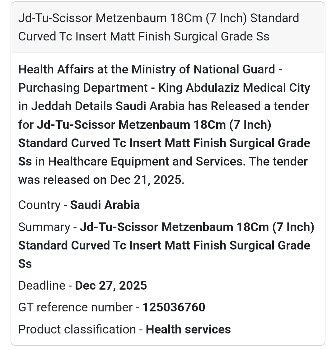 ✂️ Surgical Instruments Tender – Saudi Arabia