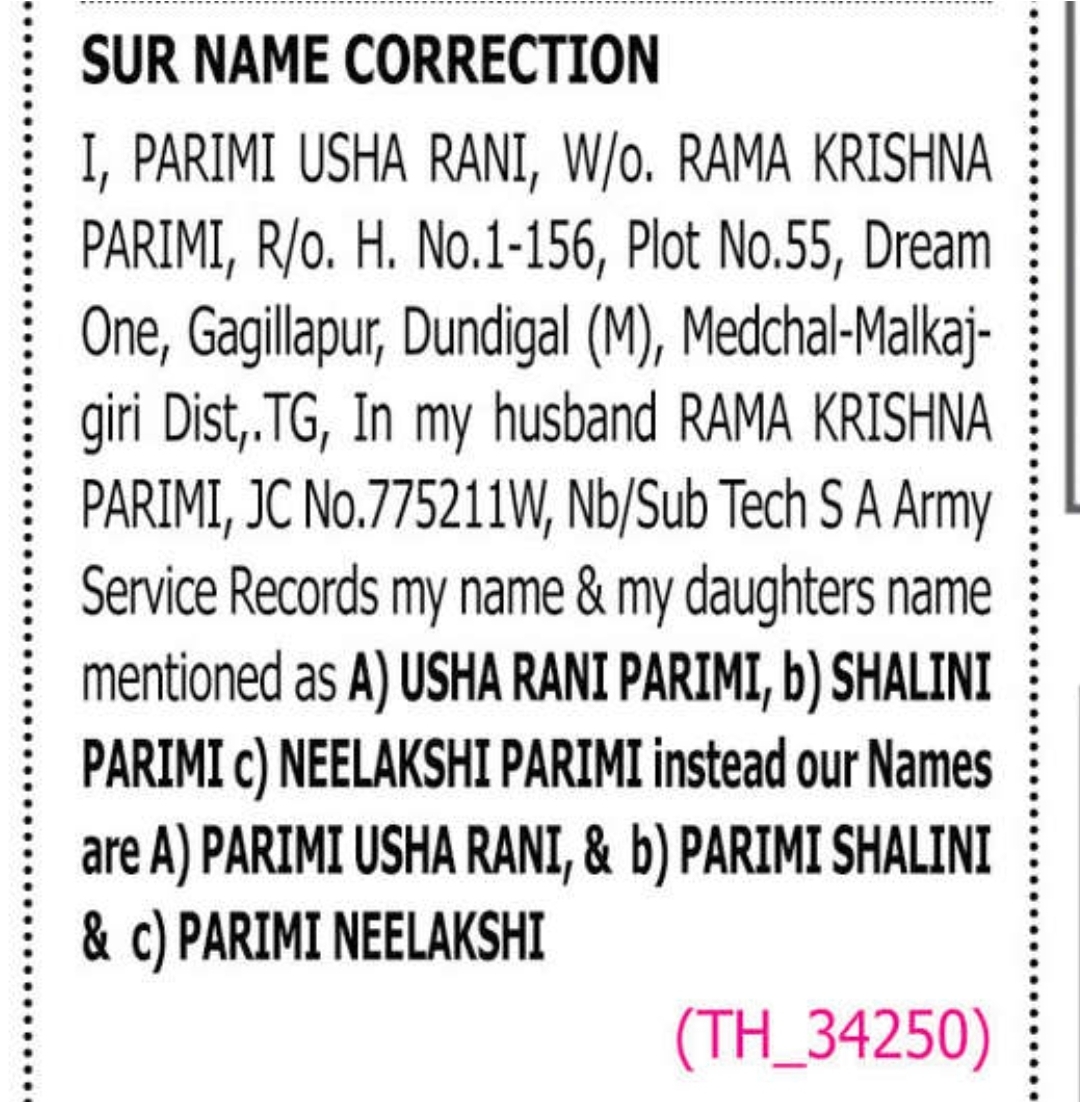 📝 SURNAME CORRECTION NOTICE –