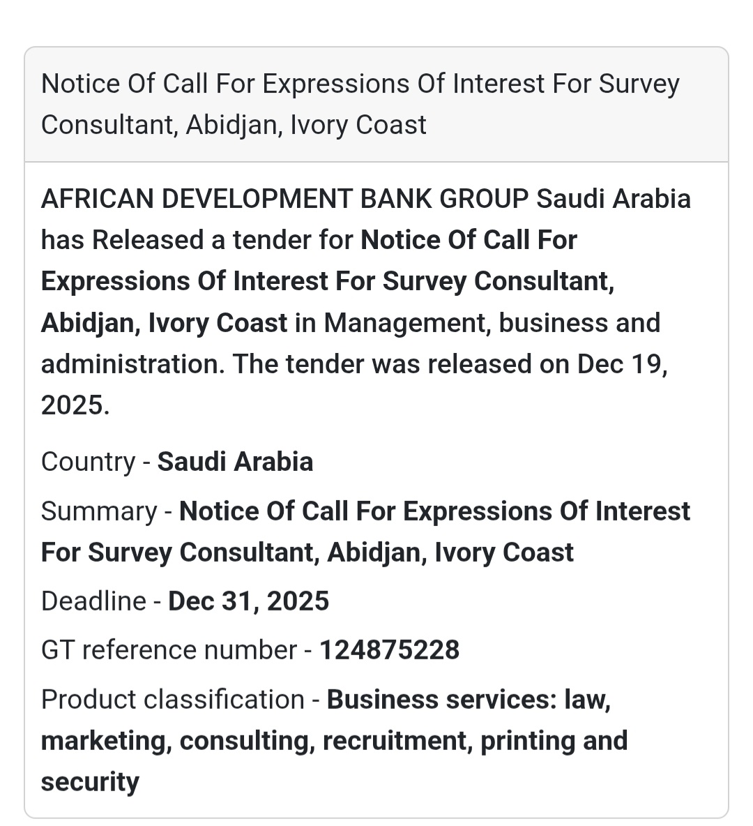 🔔 Survey Consultant EOI | Ivory Coast 🇨🇮