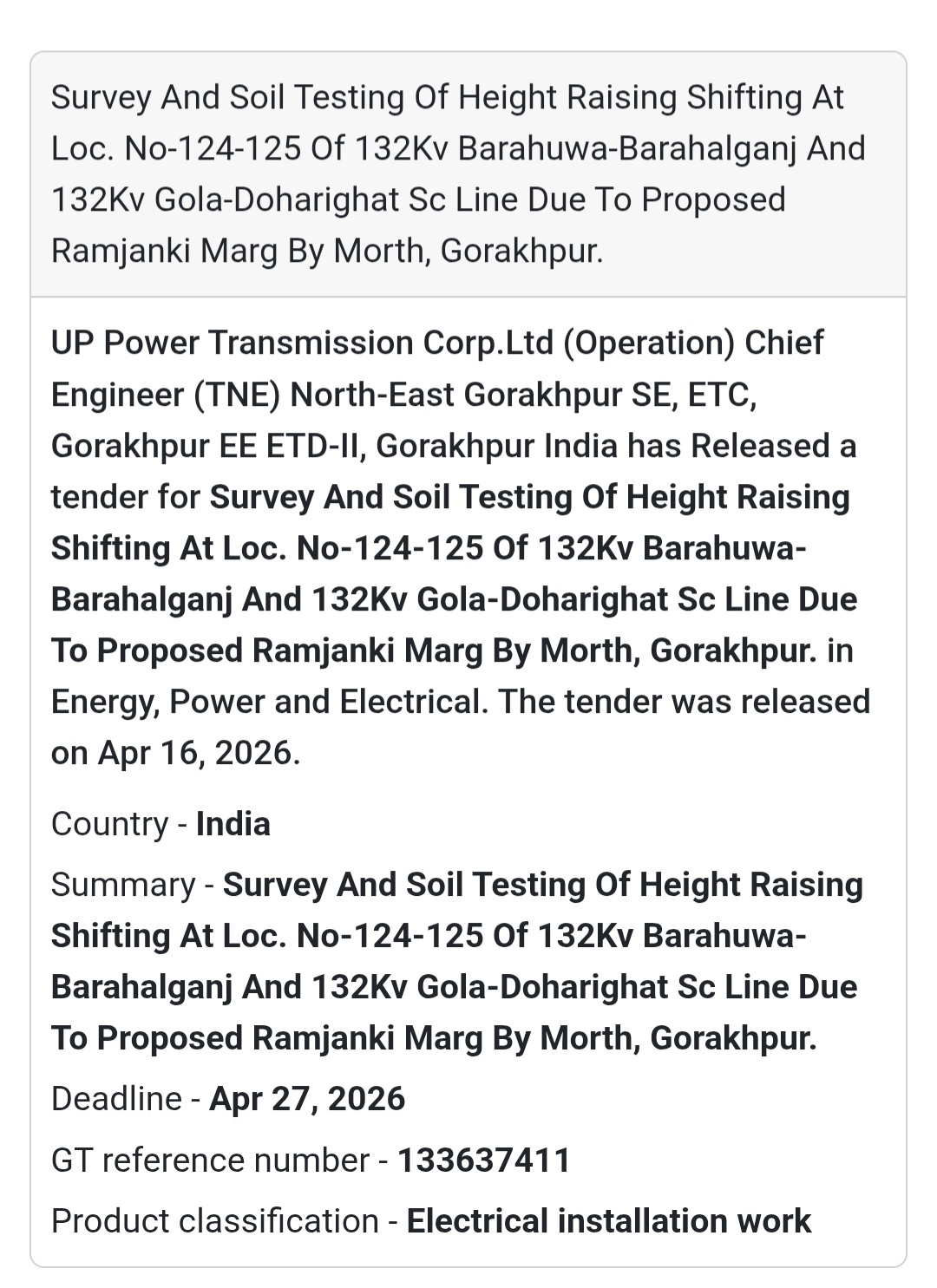 ⚡ Survey & Soil Testing Work – Gorakhpur