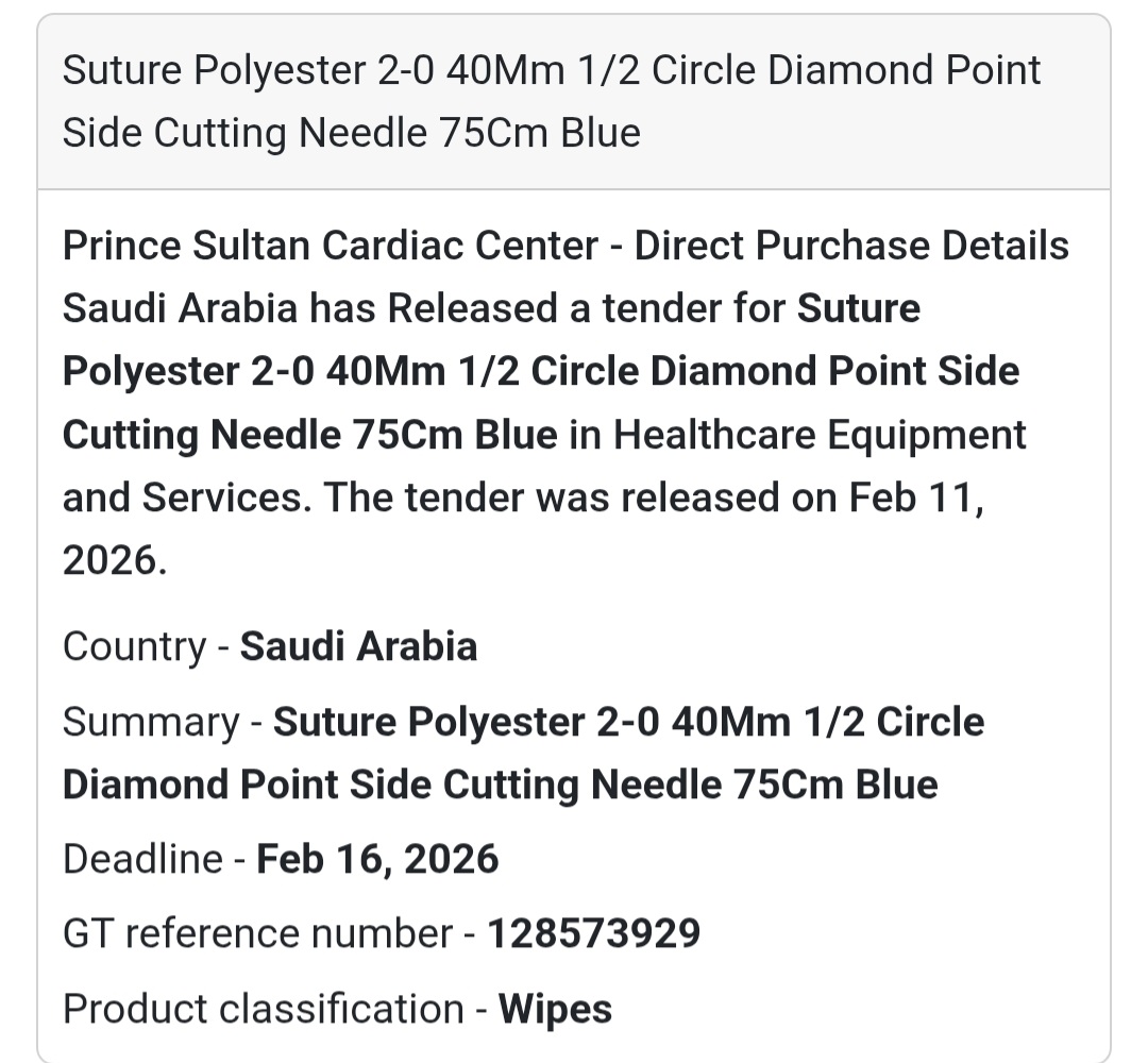 🧵 Suture Polyester 2-0 – 40mm (75cm Blue)