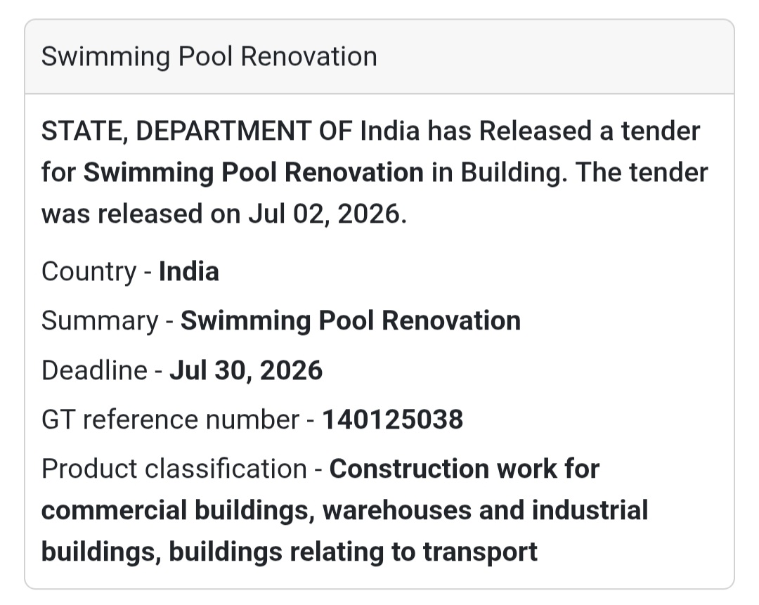 🏊 Swimming Pool Renovation Tender | 📍India