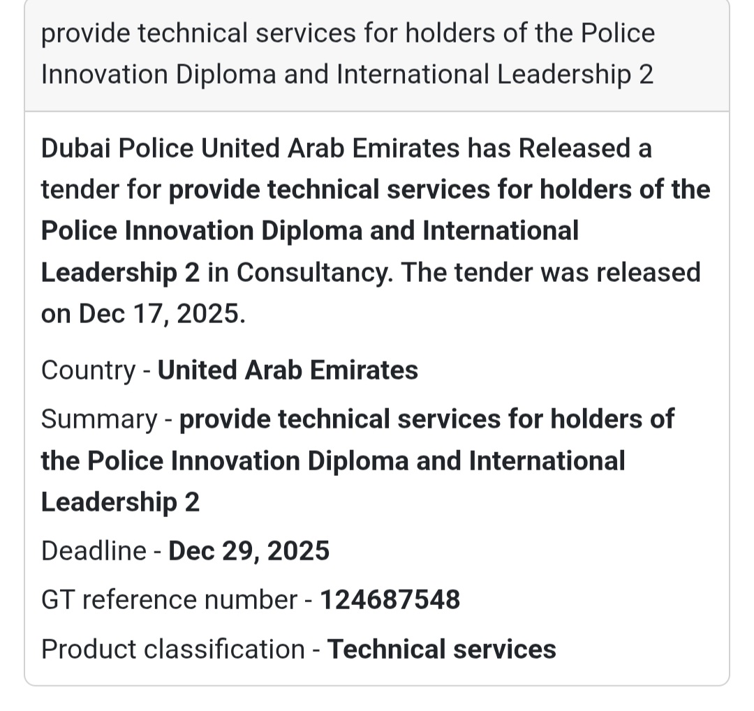 🔔 Technical Consultancy Tender | United Arab Emirates 🇦🇪