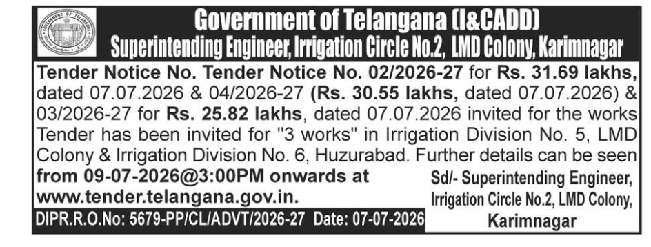 💧 Telangana Irrigation Department Tender Notice