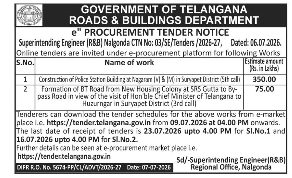 🏗️ Telangana Roads & Buildings Department e-Tender Notice
