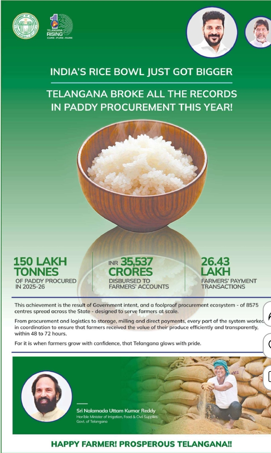 🌾🇮🇳 TELANGANA SETS NEW PADDY PROCUREMENT RECORD