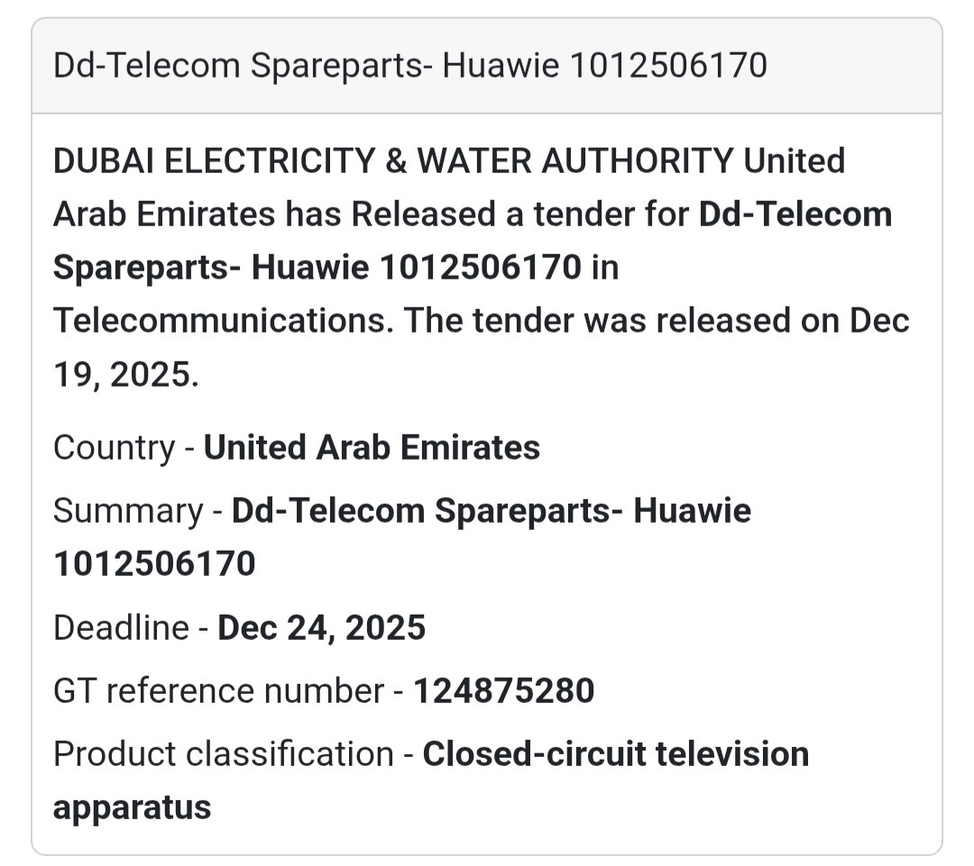 📢 Telecom Spare Parts Tender – UAE 🇦🇪