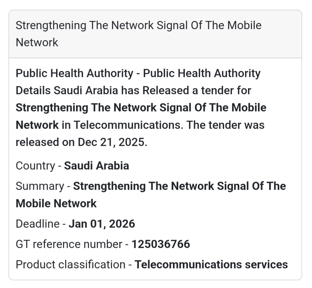 📶 Telecommunications Tender – Saudi Arabia