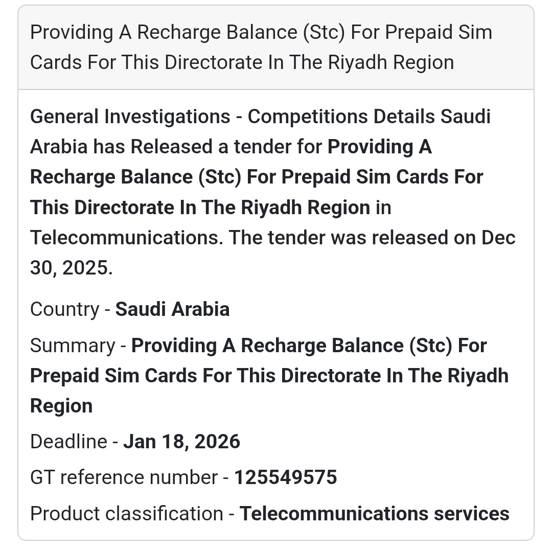 📡 Telecommunications Tender – Saudi Arabia