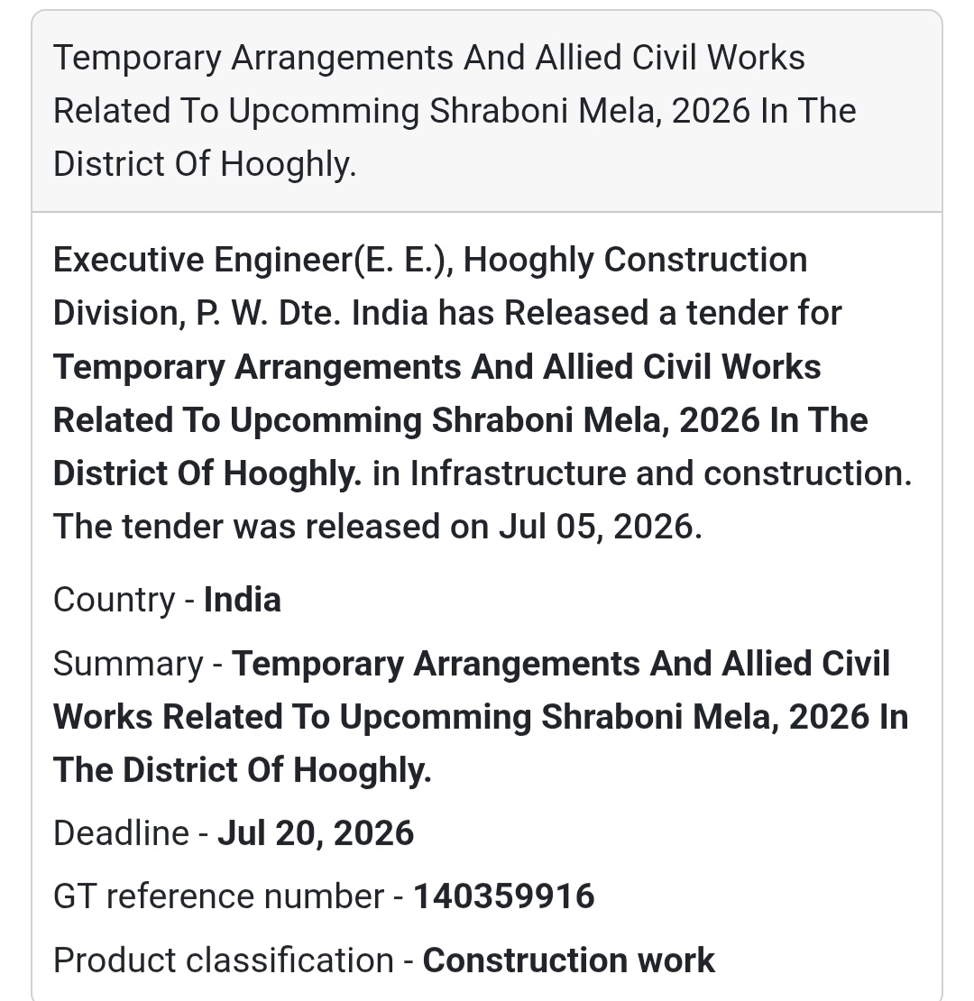 🏗️ Temporary Arrangements for Shraboni Mela 2026 – Hooghly District 🎪