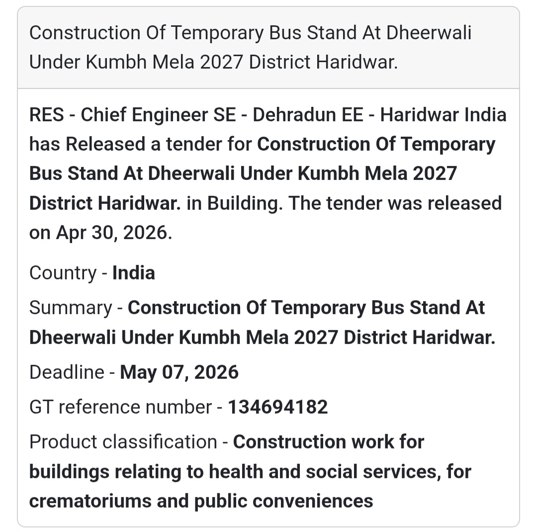 🏗️ Temporary Bus Stand – Haridwar (Kumbh 2027)