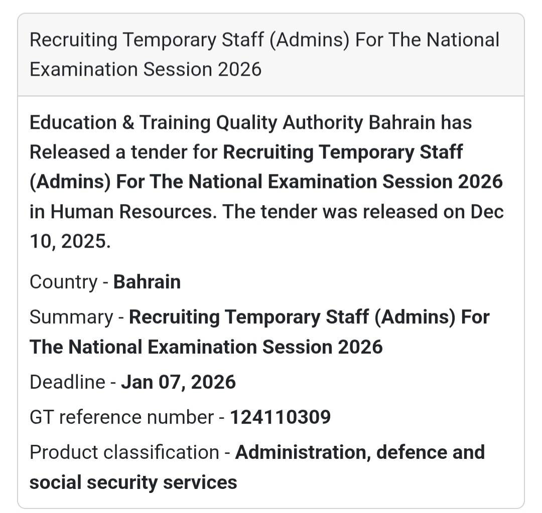 🚨 Temporary Staffing Tender – Bahrain 🇧🇭📋