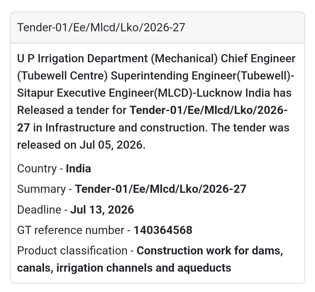 🚜 Tender-01/EE/MLCD/LKO/2026-27📍 Location: Lucknow, Uttar Pradesh