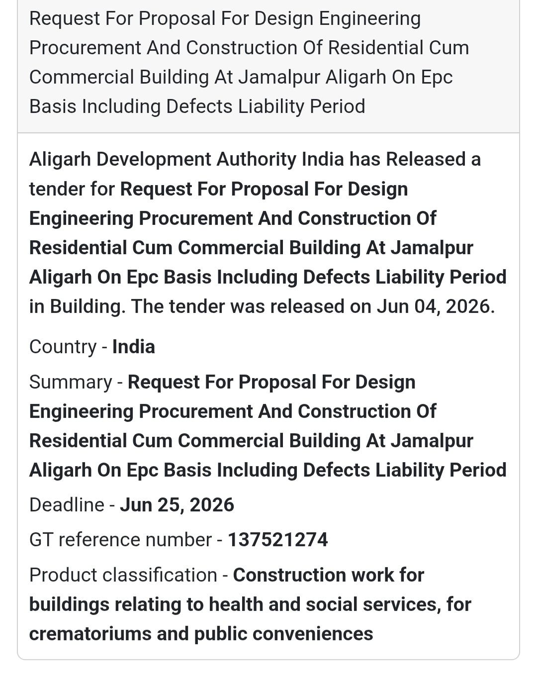 🏗️ Tender Alert | Aligarh | Residential Cum Commercial Building Project