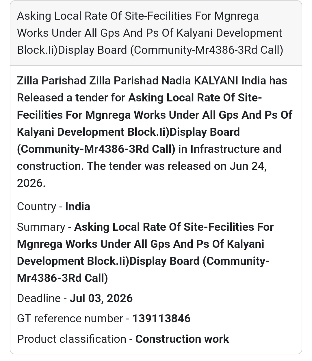 🚨 Tender Alert | Asking Local Rate of Site-Facilities for MGNREGA Works – Community Display Board 📢