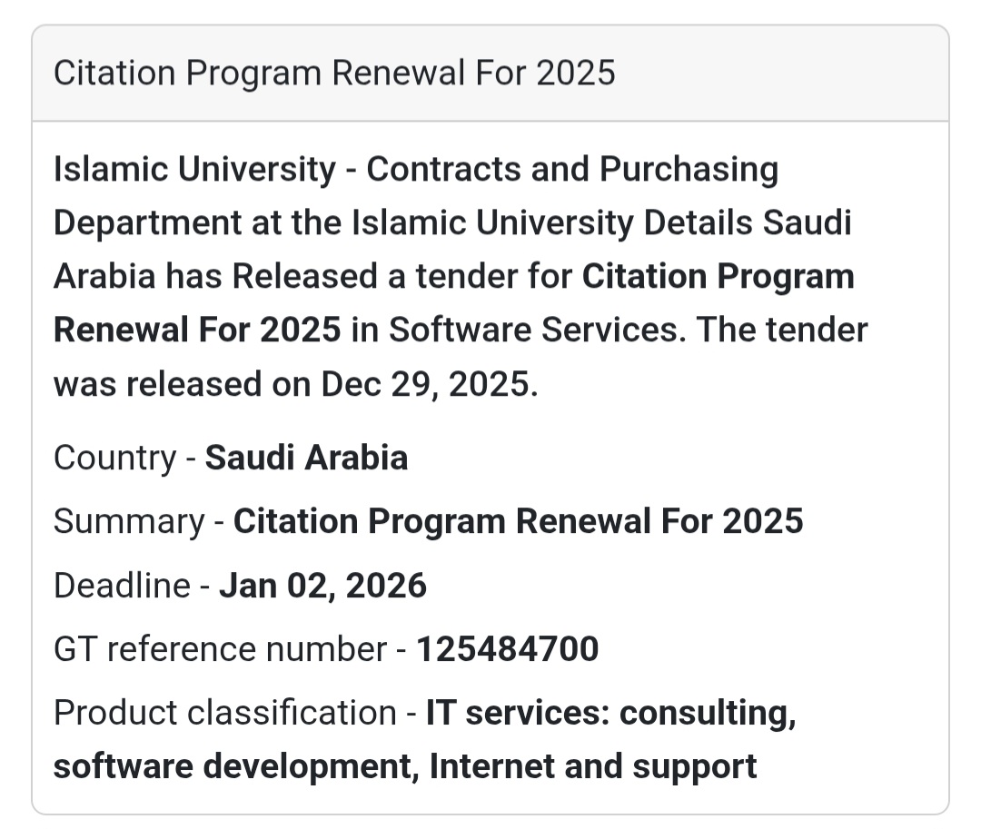 Tender Alert: Citation Program Renewal