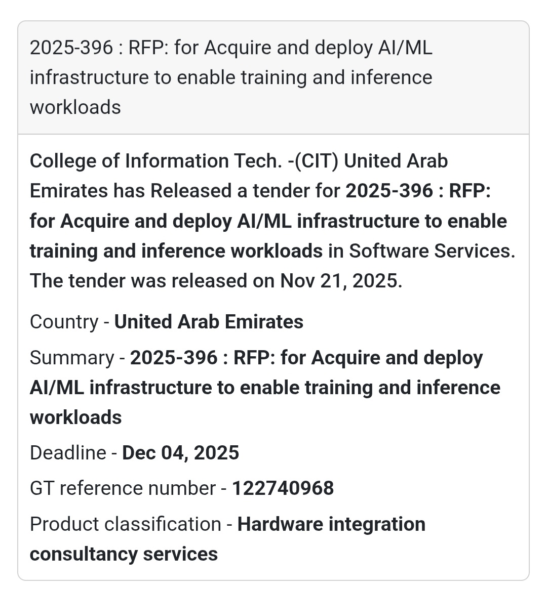 🤖 Tender Alert – College of Information Technology (CIT), UAE 🇦🇪