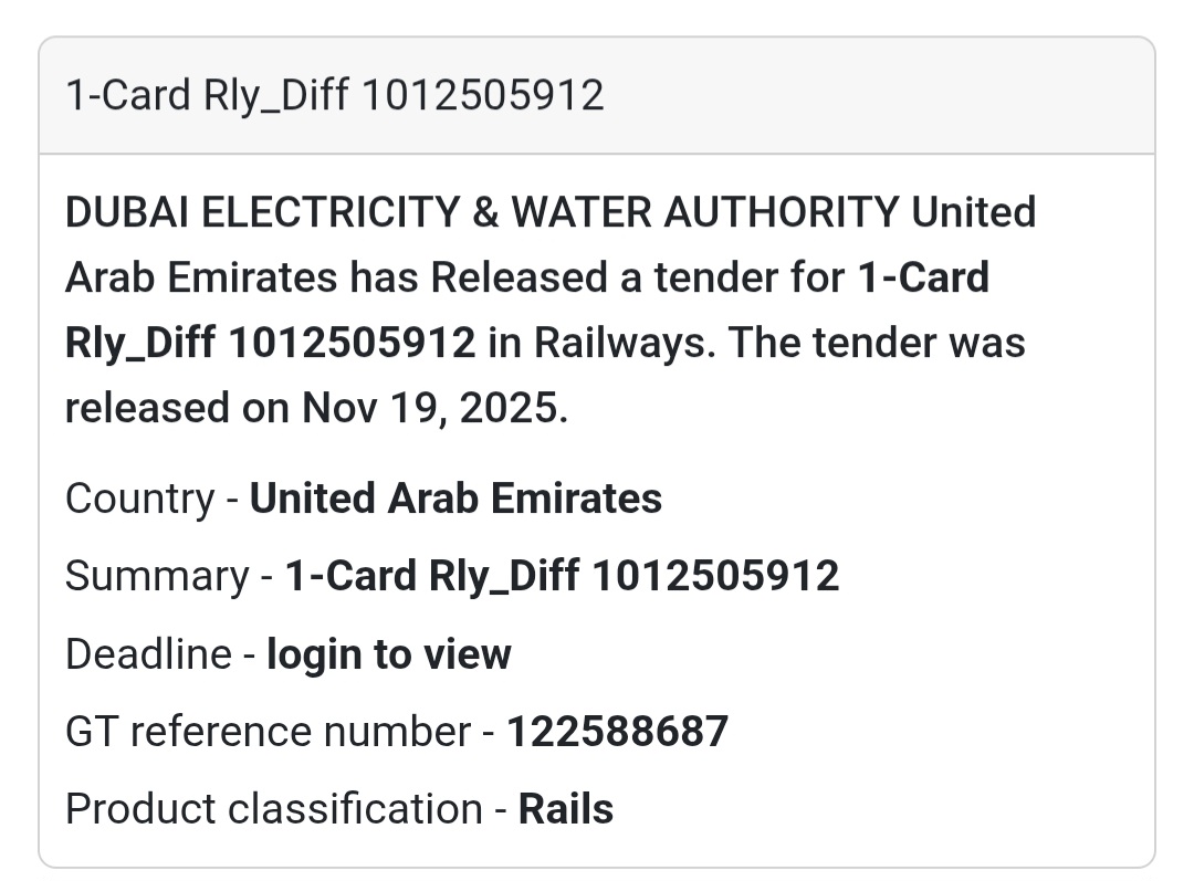 🚆 Tender Alert – Dubai Electricity & Water Authority (DEWA) 🇦🇪