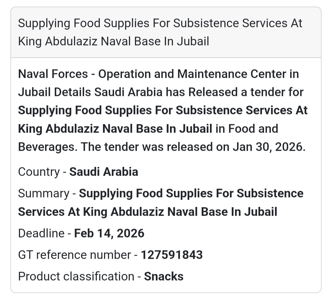 📢 Tender Alert: Food Supplies in Saudi Arabia!  🇸🇦 Country