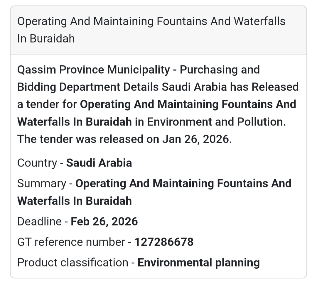 🇸🇦 Tender Alert: Fountains & Waterfalls Maintenance 💧