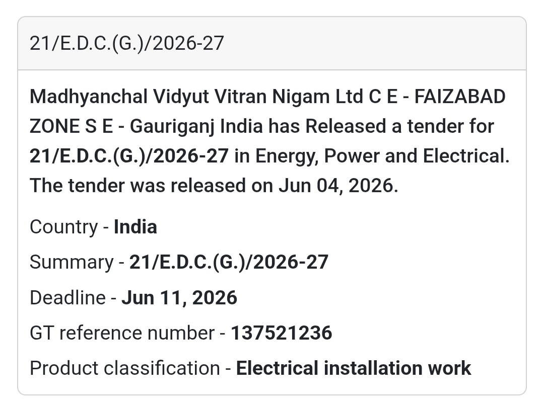 ⚡ Tender Alert | Gauriganj, Amethi | Electrical Installation Work