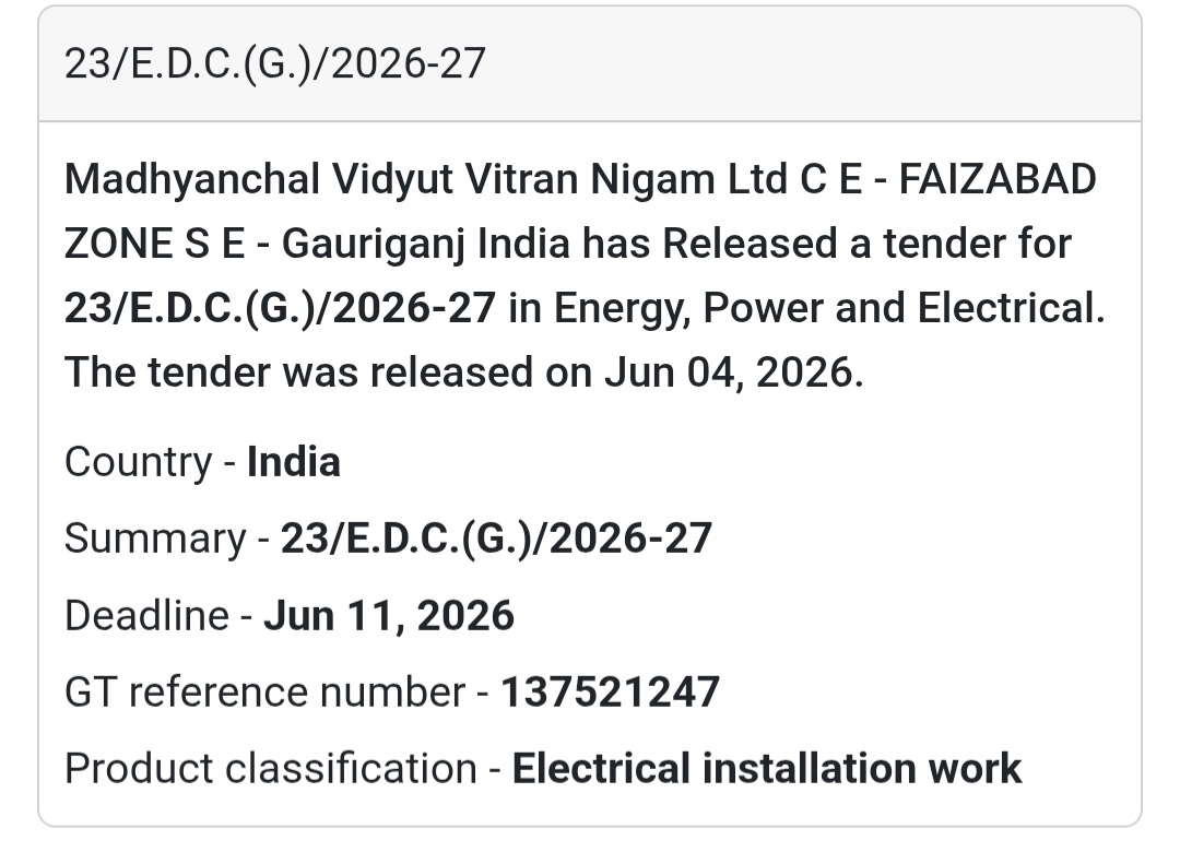 ⚡ Tender Alert | Gauriganj, Amethi | Electrical Installation Work