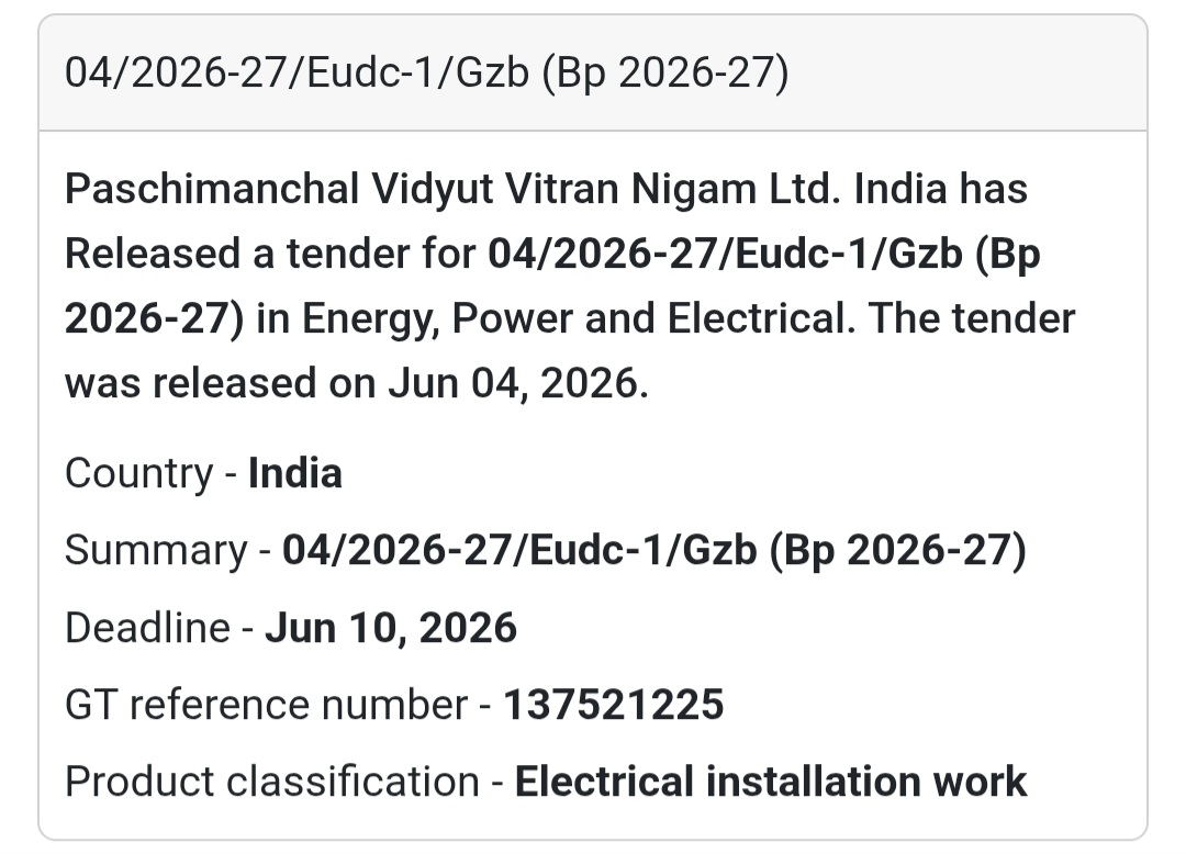 ⚡ Tender Alert | Ghaziabad, Uttar Pradesh | Electrical Installation Work