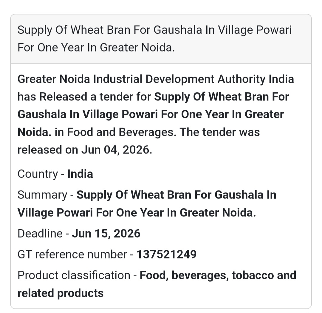 🌾 Tender Alert | Greater Noida | Wheat Bran Supply for Gaushala