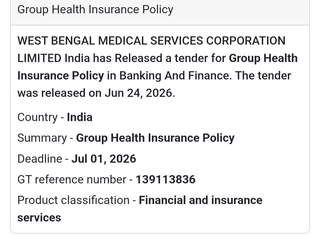 🚨 Tender Alert | Group Health Insurance Policy 🩺📢 (West Bengal)