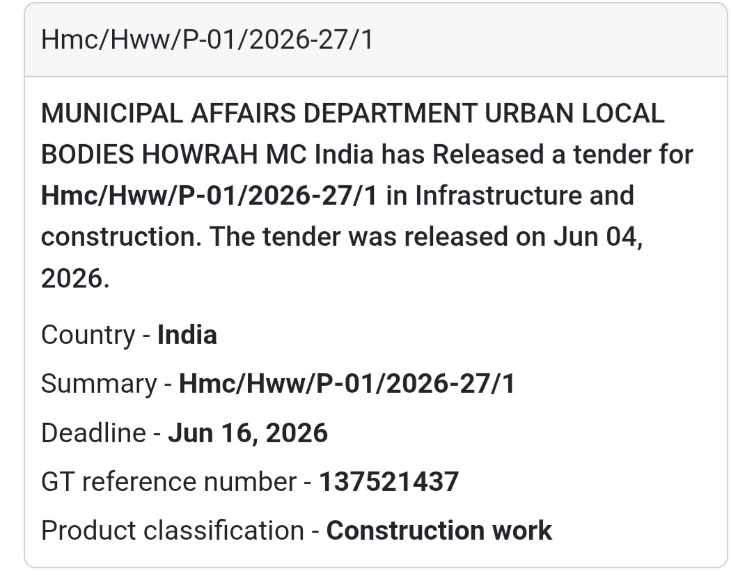 🏢 Tender Alert | Howrah | Municipal Infrastructure Project