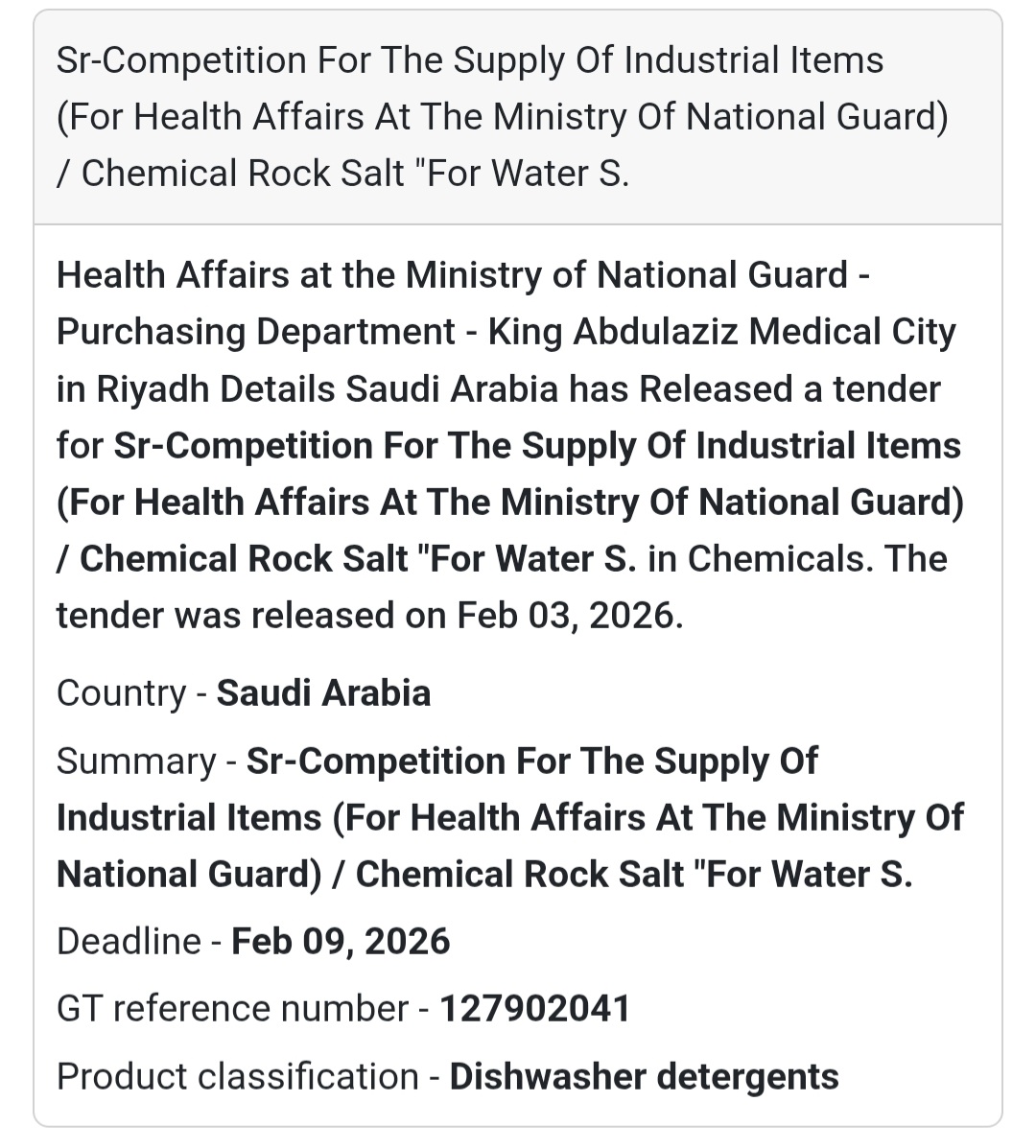 🇸🇦 Tender Alert: Industrial Items Supply