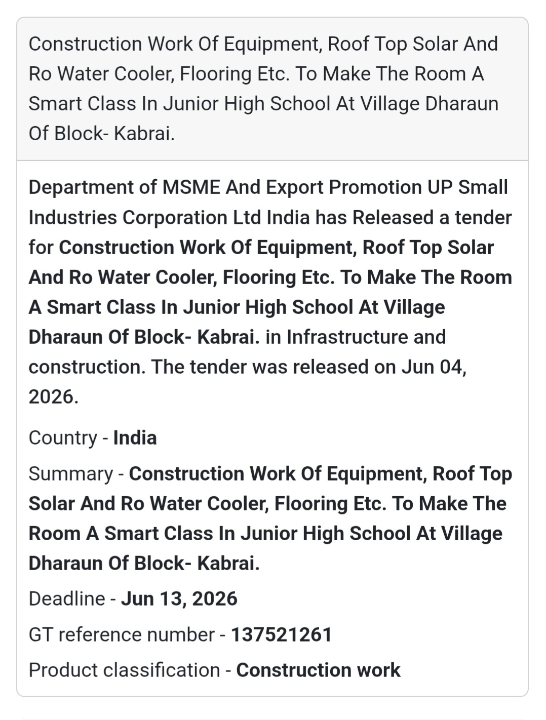🏫 Tender Alert | Mahoba | Smart Classroom Development (Dharaun)