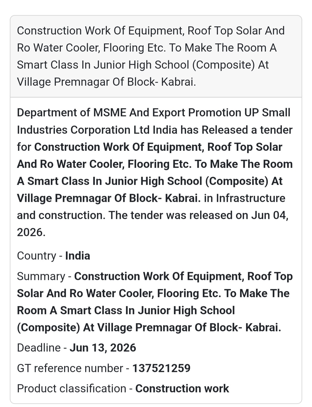 🏫 Tender Alert | Mahoba | Smart Classroom Development (Premnagar)