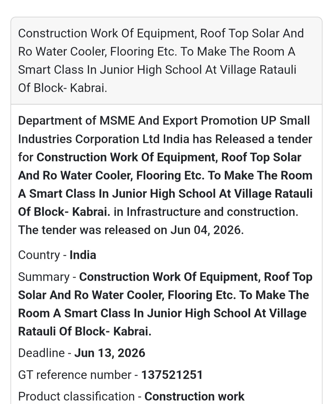 🏫 Tender Alert | Mahoba | Smart Classroom Development (Ratauli)