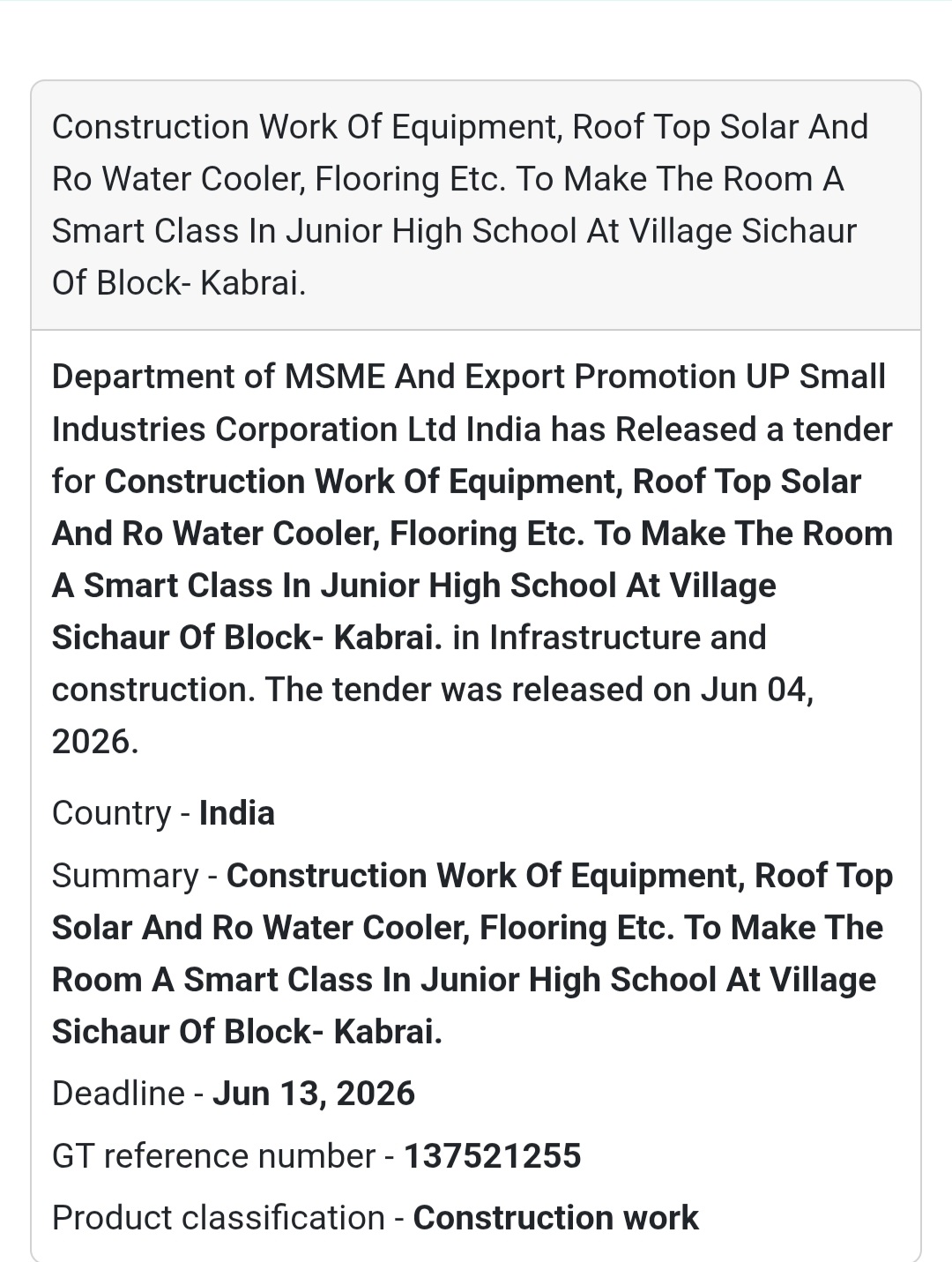 🏫 Tender Alert | Mahoba | Smart Classroom Development (Sichaur)