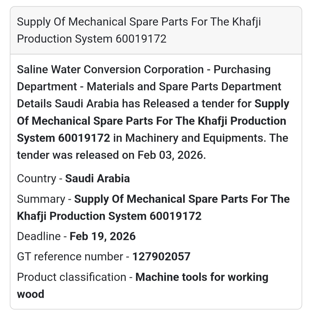🇸🇦 Tender Alert: Mechanical Spare Parts 🇸🇦