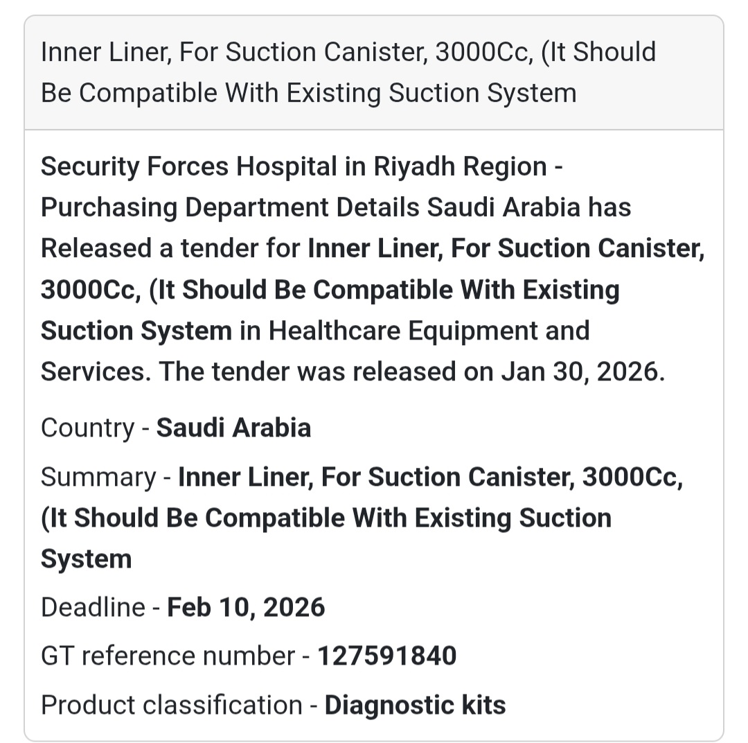 🏥 Tender Alert: Medical Supplies in Saudi Arabia